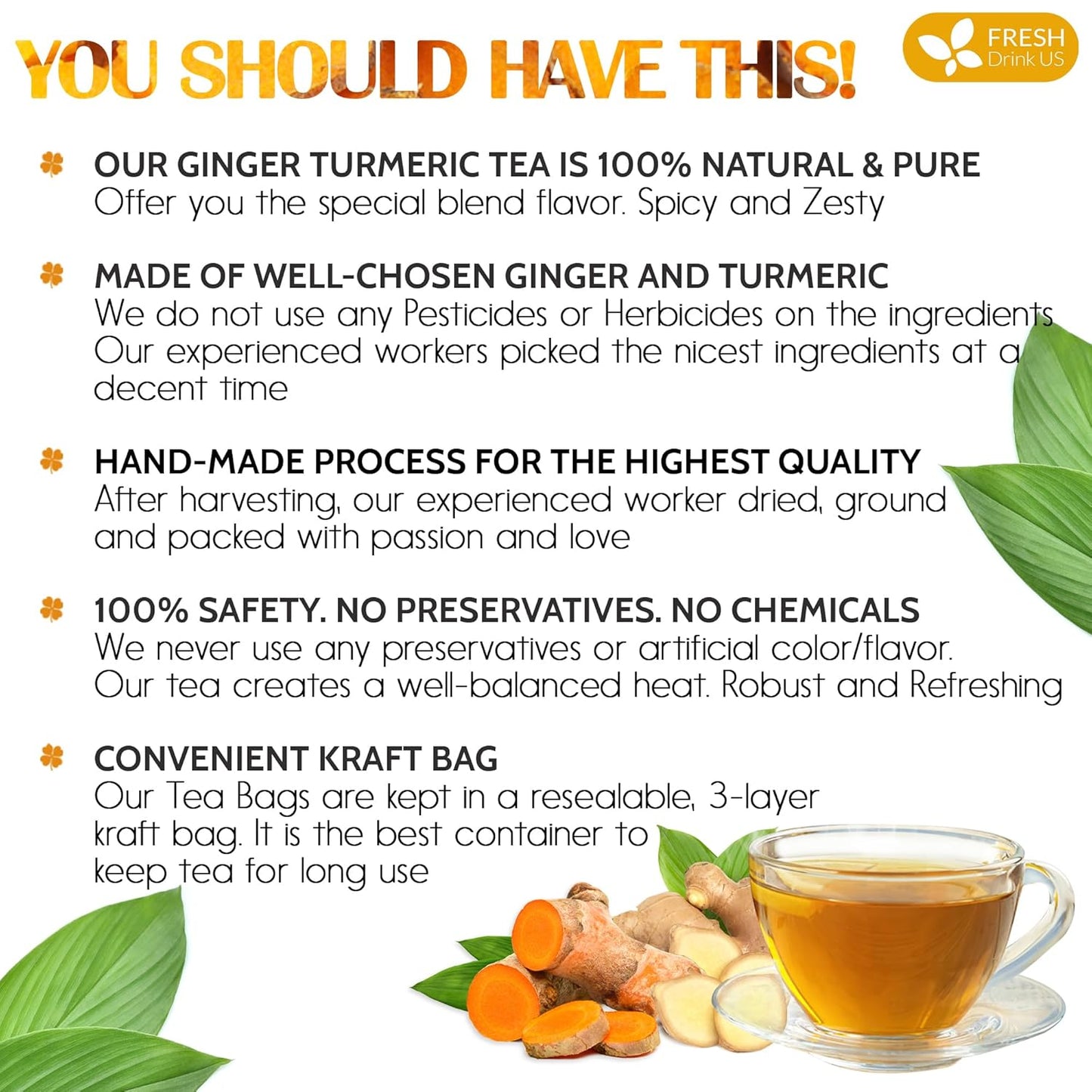 Premium Ginger Turmeric Tea Bags - Handcrafted Herbal Blend