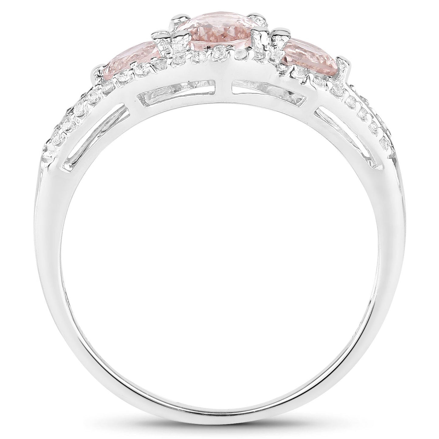 Bague en argent sterling de 1,34 carat en morganite véritable et topaze blanche