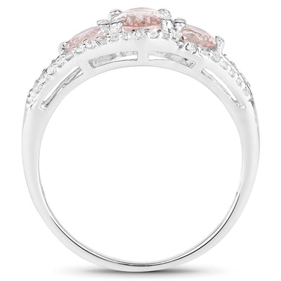 1.34 Carat Genuine Morganite and White Topaz Sterling Silver Ring
