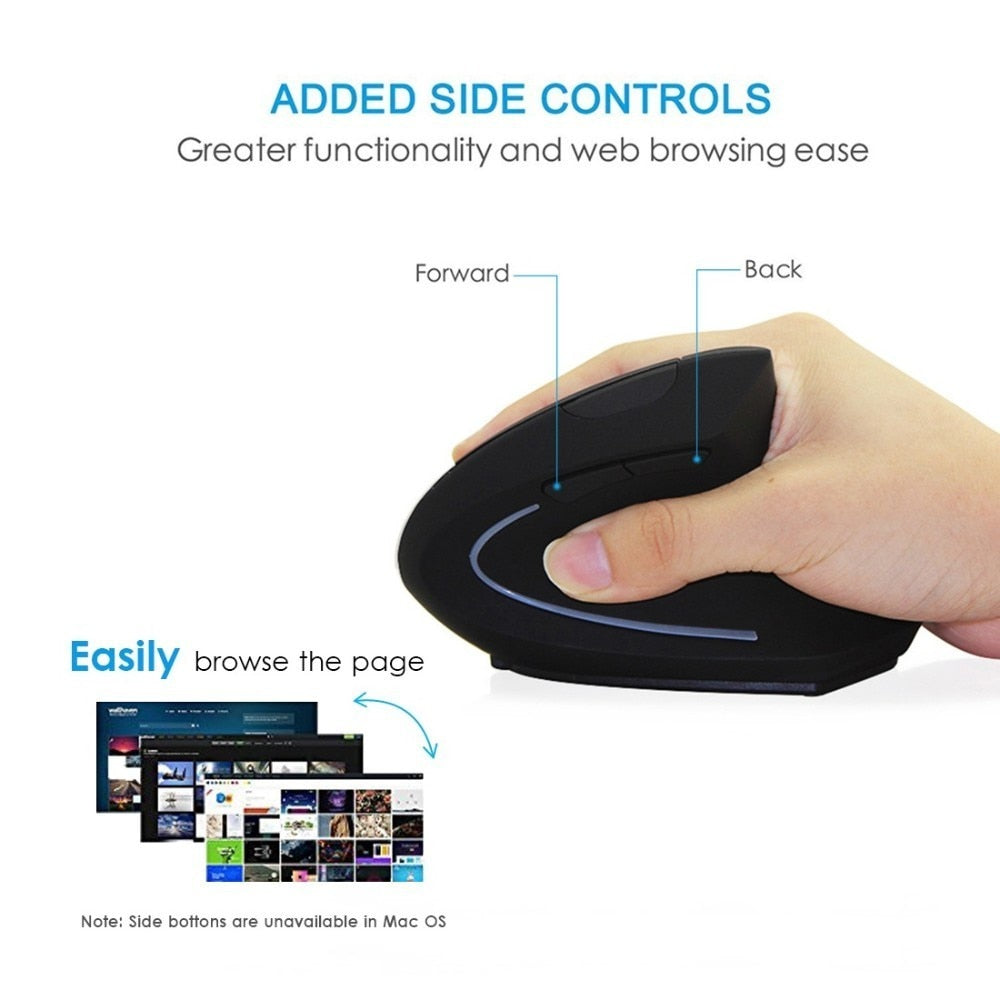 Wireless Mouse Ergonomic Optical 2.4G 800/1200/1600DPI Colorful Light Wrist Healing Vertical Mouse - Korvel
