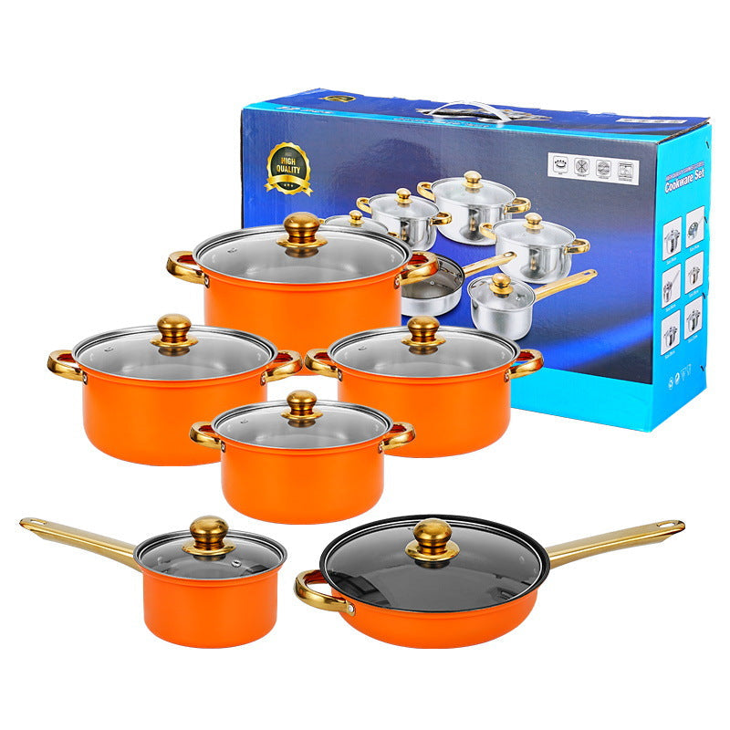 12-Piece Wine Red Non-Stick Stainless Steel Soup Pot Set