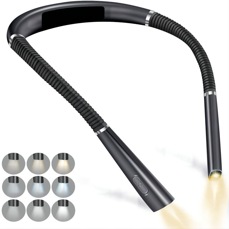 Night reading LED lighting book light USB charging tri color folding double head neck hanging reading light - Korvel