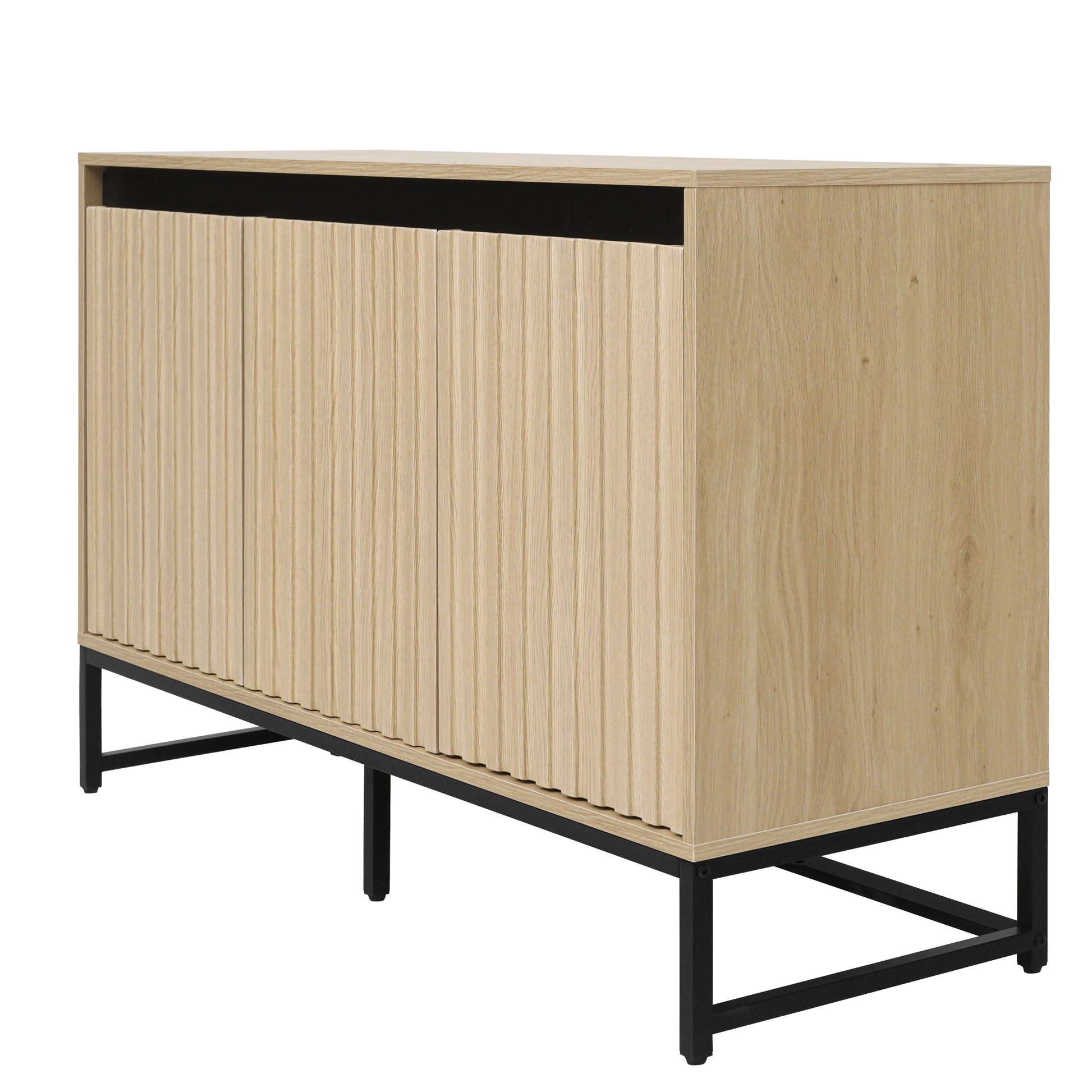 Engraved 3-door side panel with LED, self-service cabinet storage cabinet, modern coffee bar cabinet with adjustable shelf - Korvel