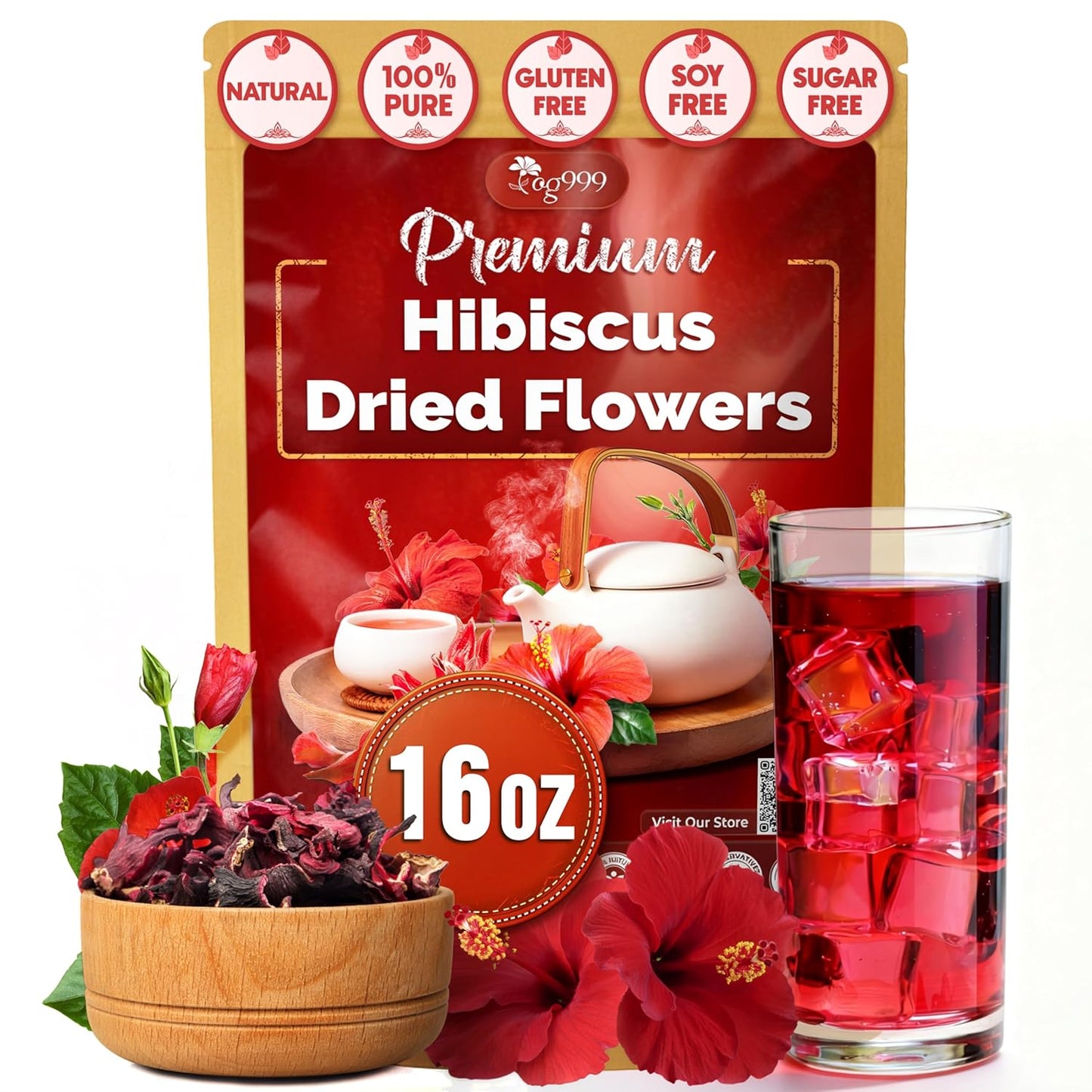 Premium Hibiscus Dried Flowers Tea Bags - 100% Natural & Vegan
