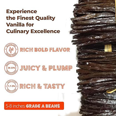 25 Premium Vanilla Beans Grade A – Gourmet Baking Pods