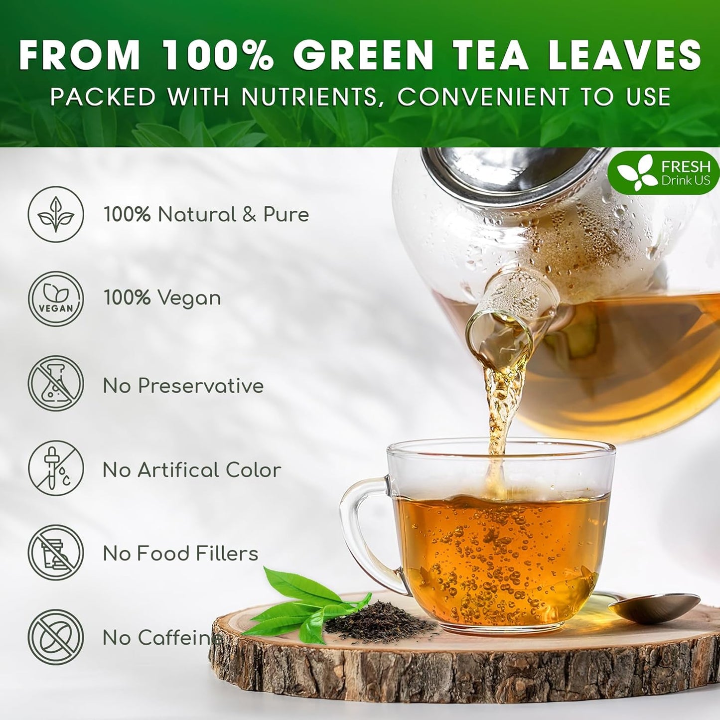 Bolsitas de té verde premium, 100 % natural y puro. Té verde de hierbas. Sin azúcar, sin gluten, vegano. 