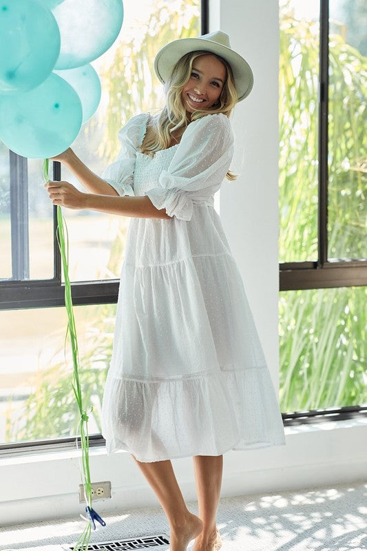 Charming Summer Dot Flounce Sleeve Midi Dress