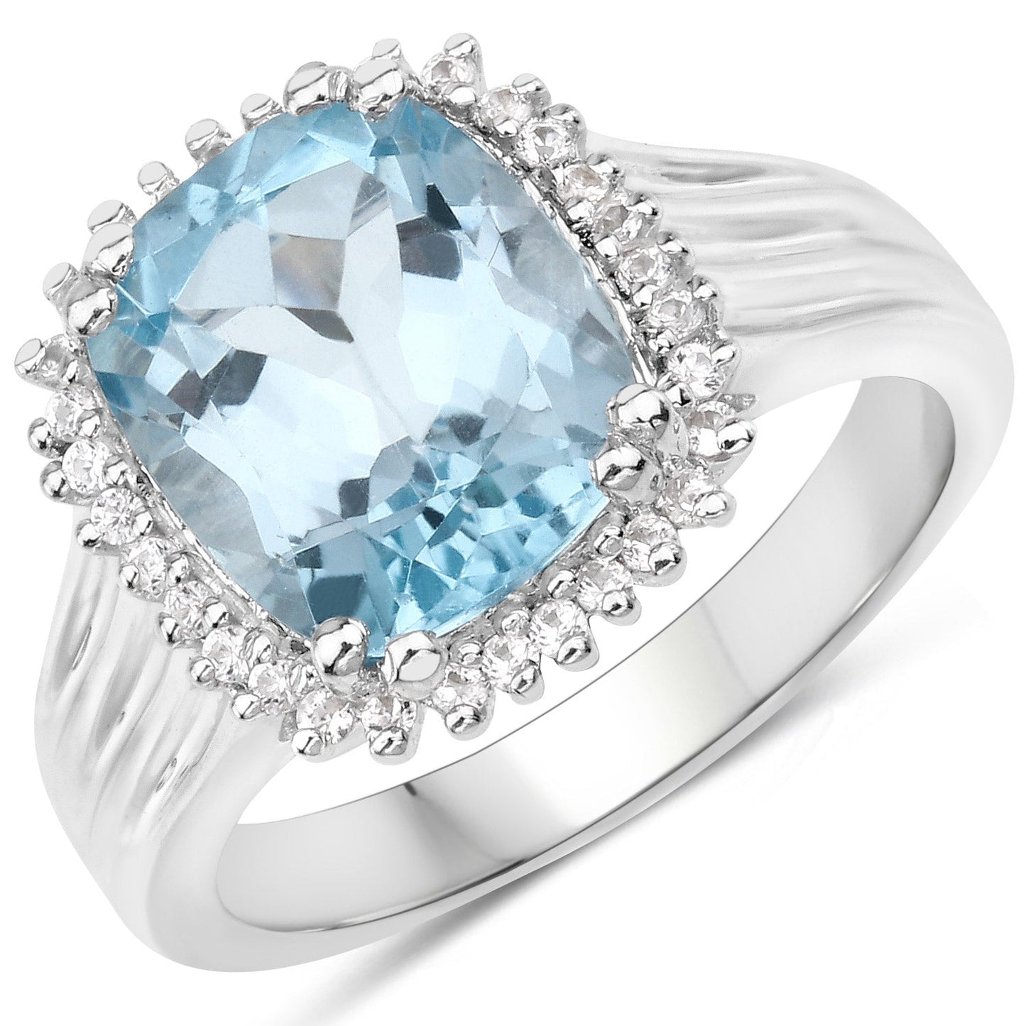 4.32 Carat Blue Topaz & White Zircon Sterling Silver Ring