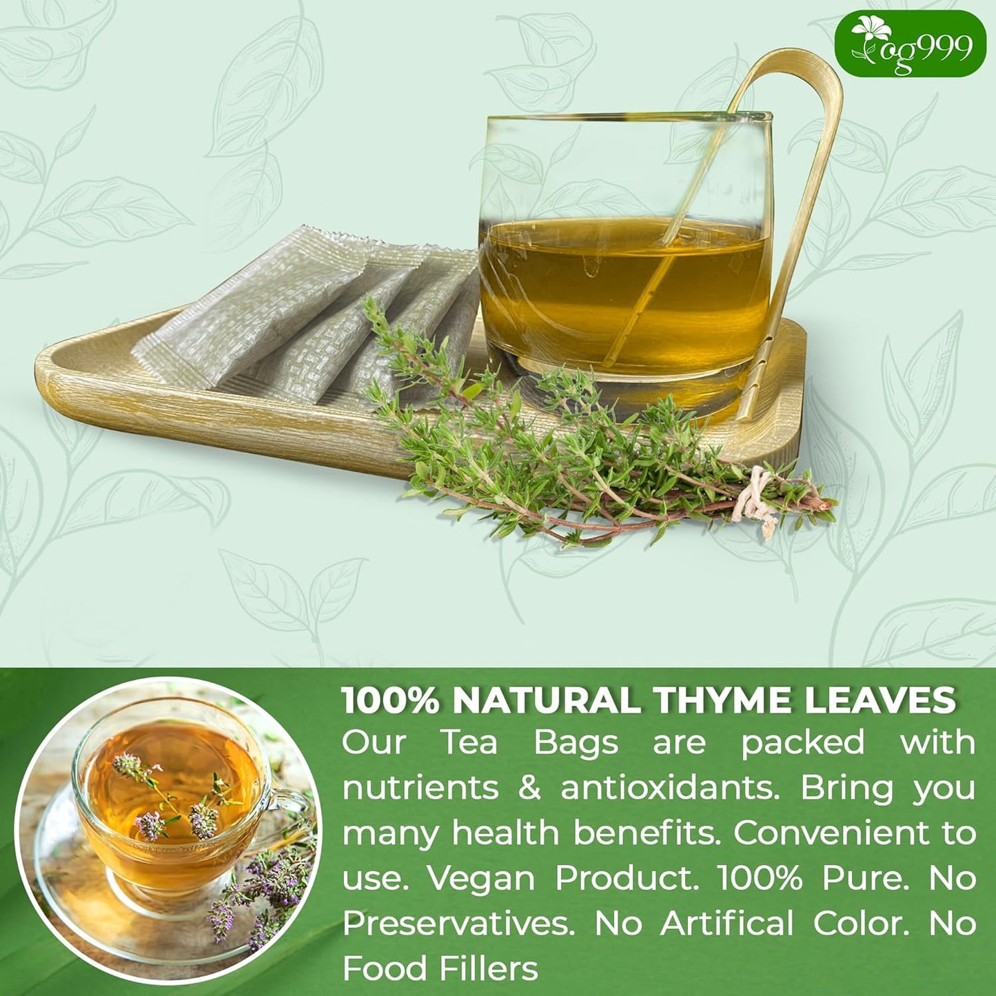 Premium 40 Thyme Leaf Tea Bags - 100% Natural Herbal Infusion