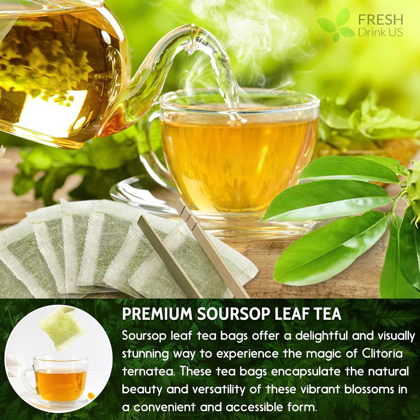 Bolsitas de té de hojas de guanábana premium, hojas de guanábana secas, polvo de hojas de guanábana, té de hojas de guanábana, té de hoja guanábana