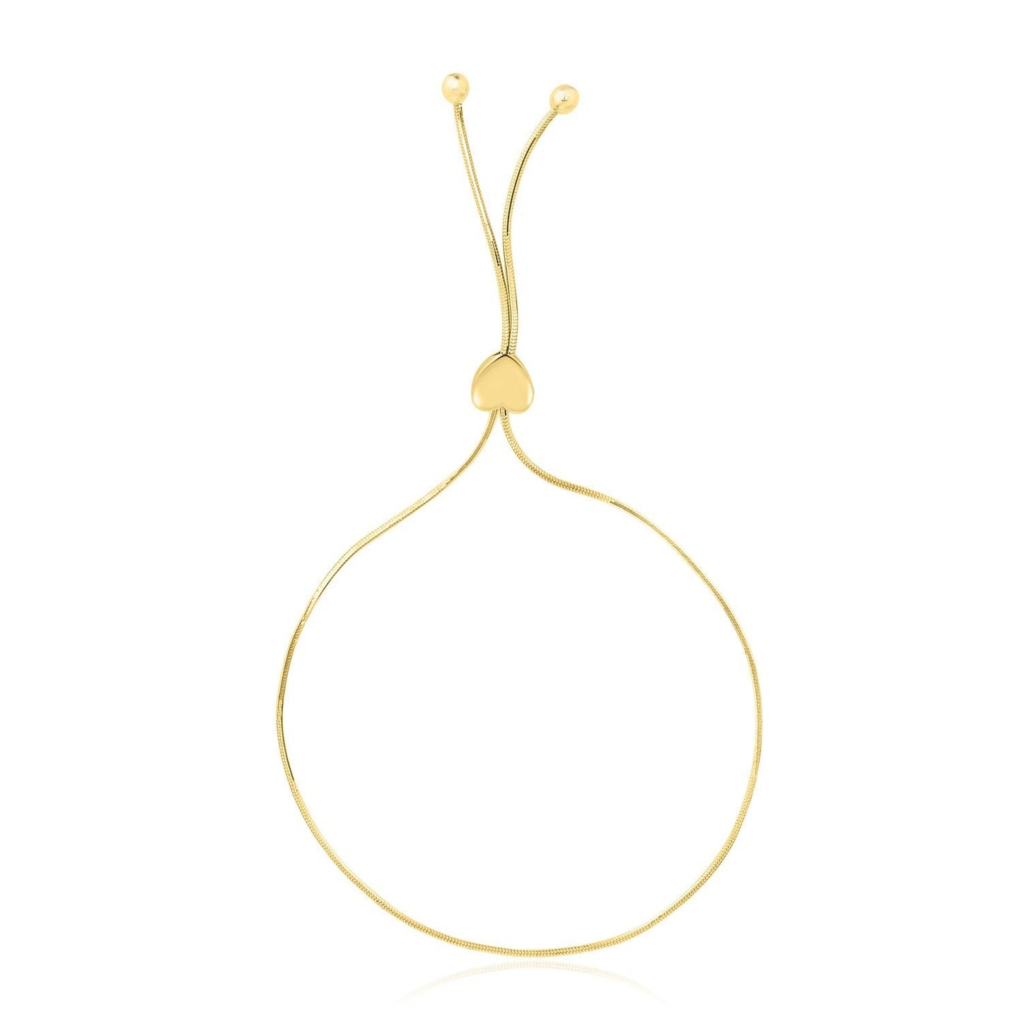 14k Yellow Gold Adjustable Lariat Heart Motif Bracelet