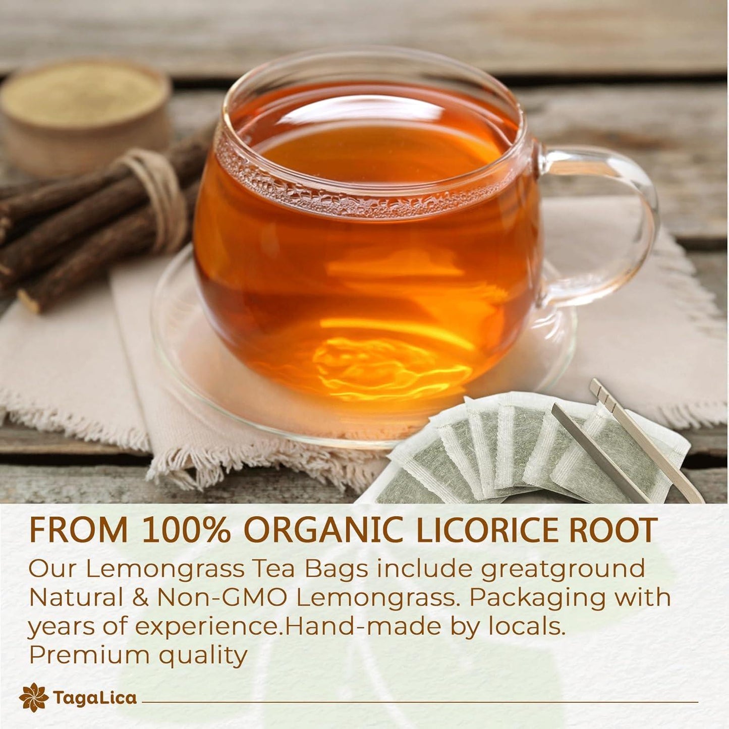 Bolsitas de té de raíz de regaliz premium, 100 % natural, raíz de regaliz pura, bolsitas de té ecológicas, infusión de raíz de regaliz. Sin azúcar, sin cafeína, sin gluten, vegano. 