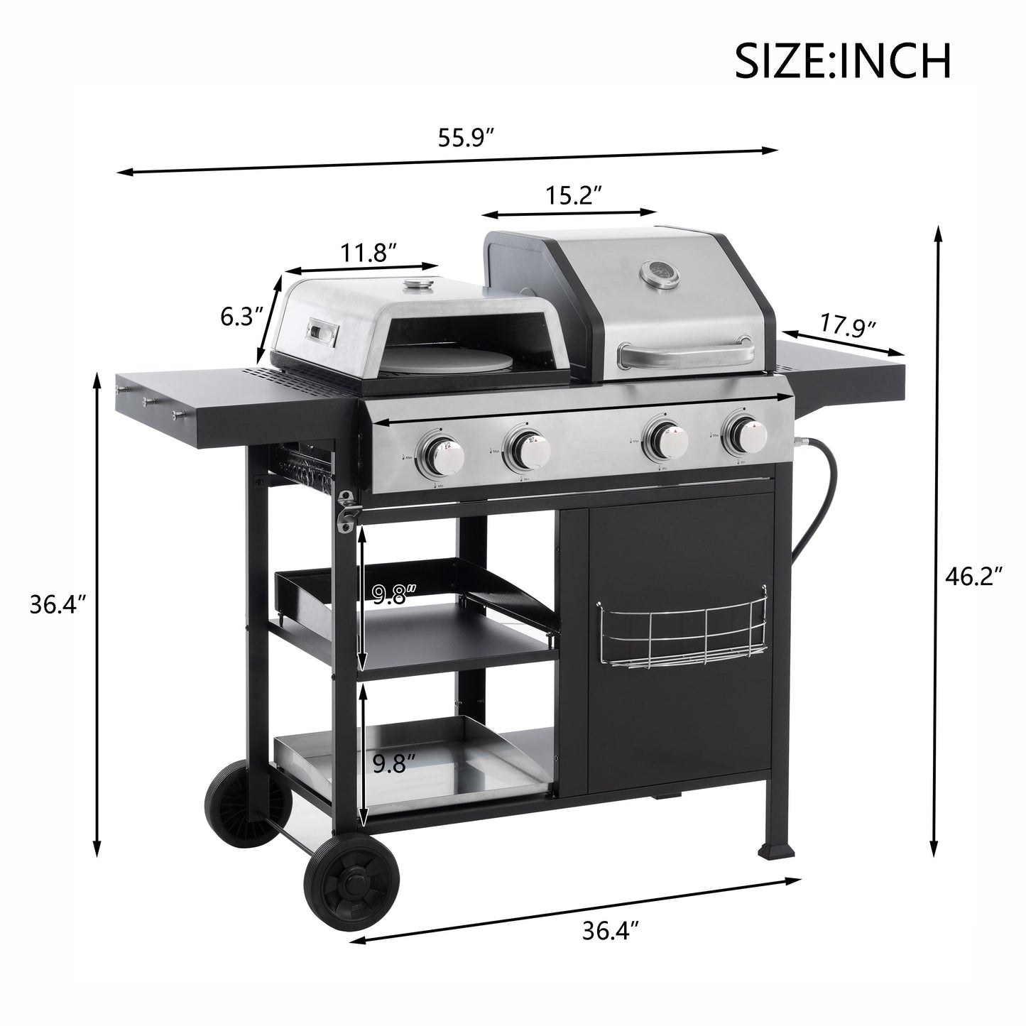 2+2 multifunctional gas barbecue grill and covered grill combination for outdoor cooking - barbecue, barbecue, pizza. - Korvel