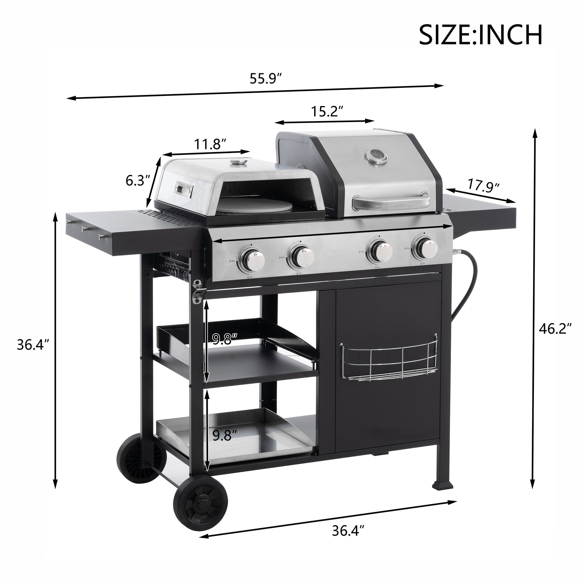 2+2 multifunctional gas barbecue grill and covered grill combination for outdoor cooking - barbecue, barbecue, pizza. - Korvel