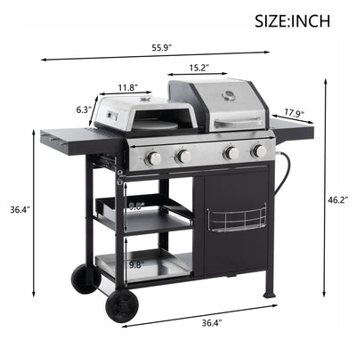 2+2 multifunctional gas barbecue grill and covered grill combination for outdoor cooking - barbecue, barbecue, pizza. - Korvel