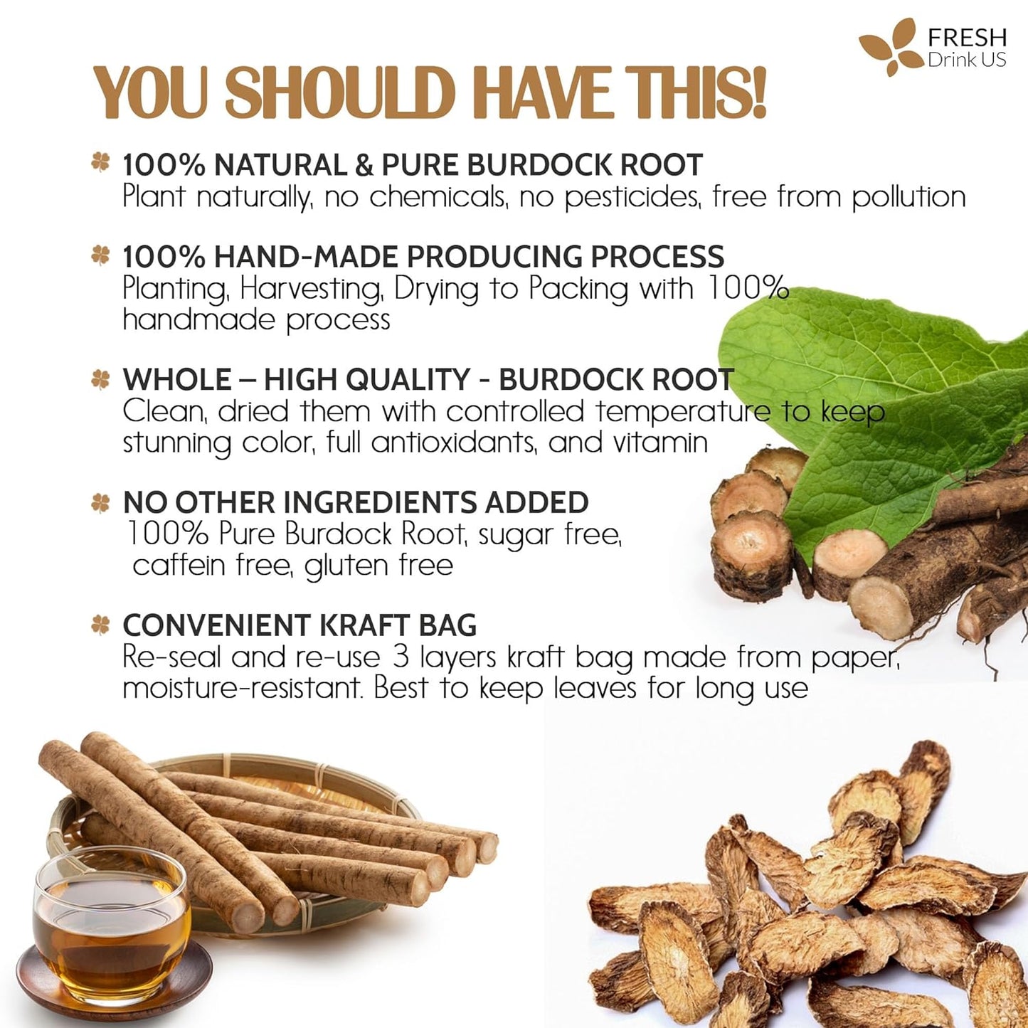 100% Natural Burdock Root Tea Bags - Vegan & Caffeine-Free