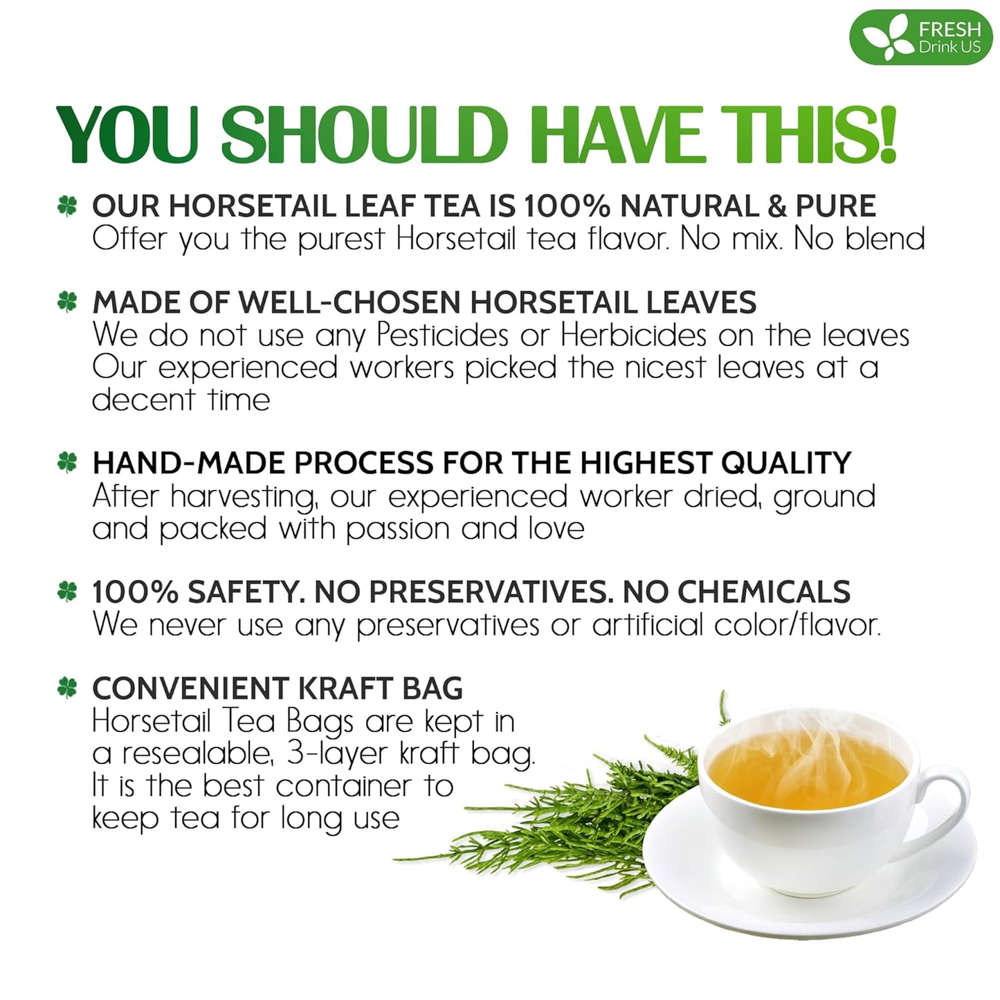 Premium Horsetail Leaf Tea Bags - 100% Natural & Pure