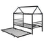 Twin Size Metal House Shape Platform Bed with Trundle - Black