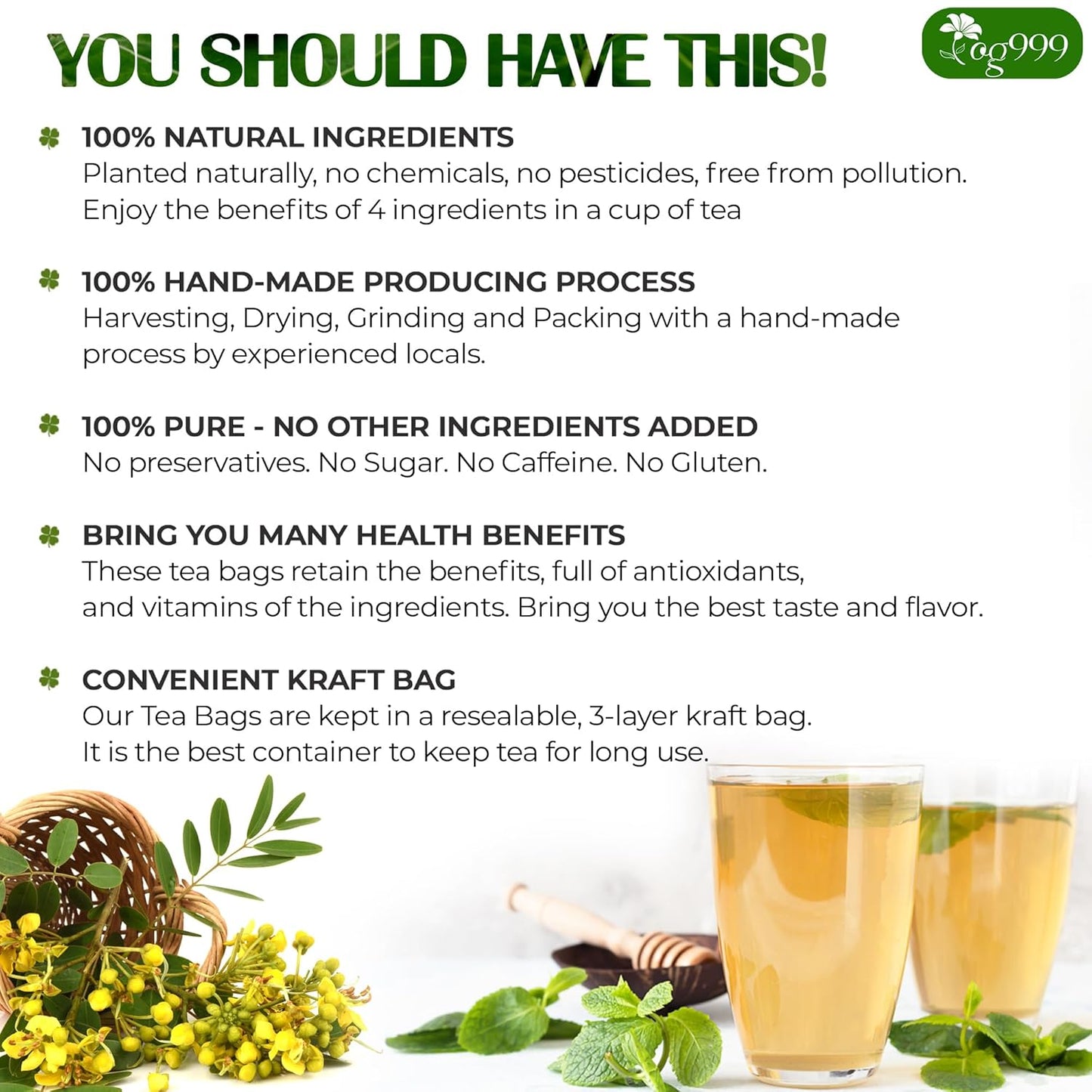 Bolsitas de té premium de menta y sen. Té natural para aliviar el estreñimiento. 
