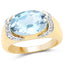 Anillo de Topacio Azul y Topacio Blanco Bañado en Oro Amarillo de 14K
