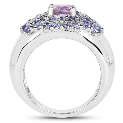 2.43 Carat Genuine Amethyst and Tanzanite Sterling Silver Ring