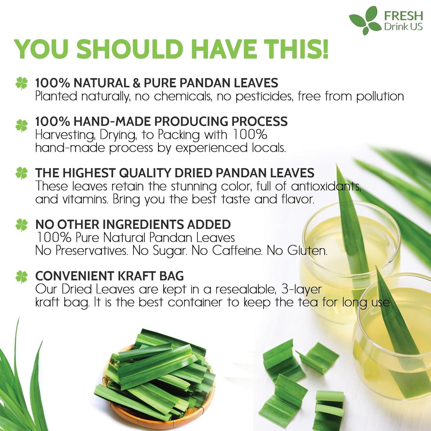 100% Pure Dried Pandan Leaves - Natural Flavoring Powder