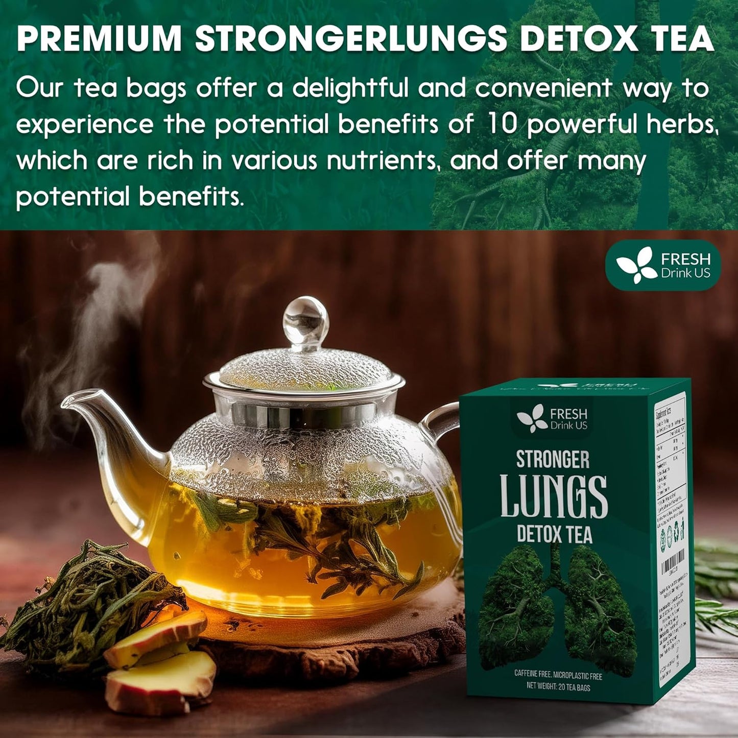 StrongerLungs Tea Bags - Supports Lung Cleanse, Congestion Relief & Mucus Detox - Korvel