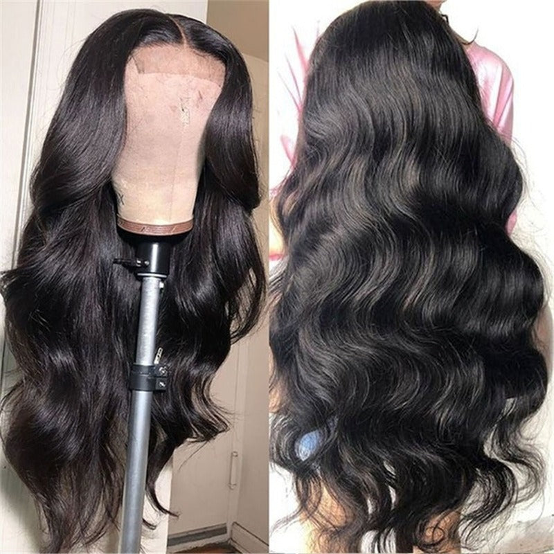 Wig for women European and American medium-parted long curly hair African black large wave chemical fiber full headgear wig - Korvel
