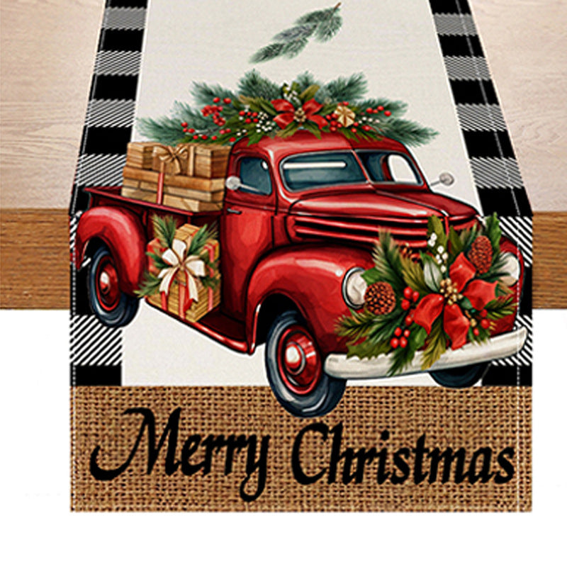 Drapeau de Table Imprimé Voiture Rouge - Nappe en Lin de Noël