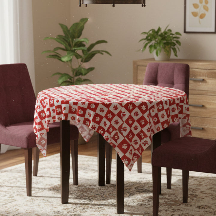 Charming Red & White Paw Print Tablecloth