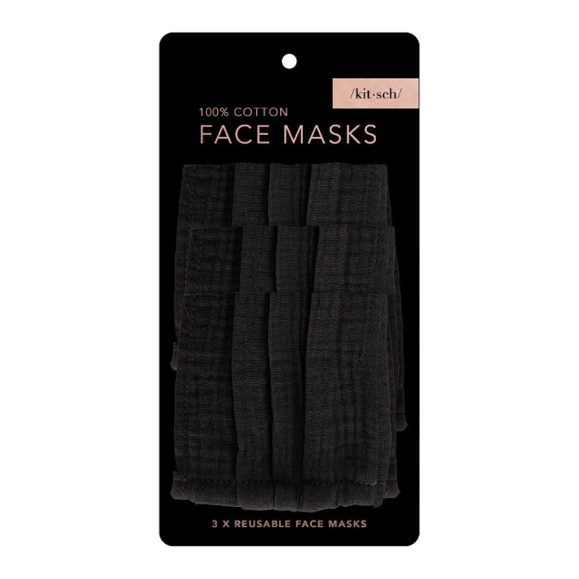 KitSch Black Cotton Face Masks - 3 Pack