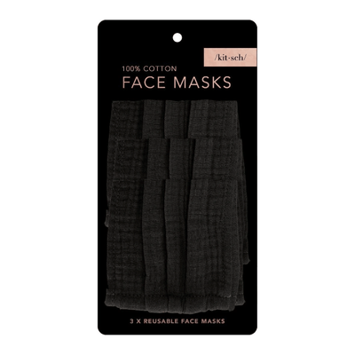 KitSch Black Cotton Face Masks - 3 Pack