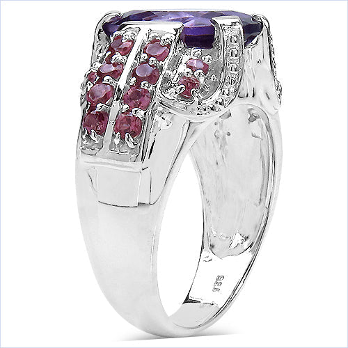 5.37 Carat Genuine Amethyst & Rhodolite Sterling Silver Ring
