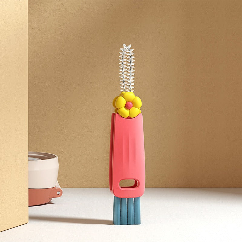 Petal three in one cup lid brush multifunctional gap cleaning brush milk bottle mouth groove cup brush - Korvel