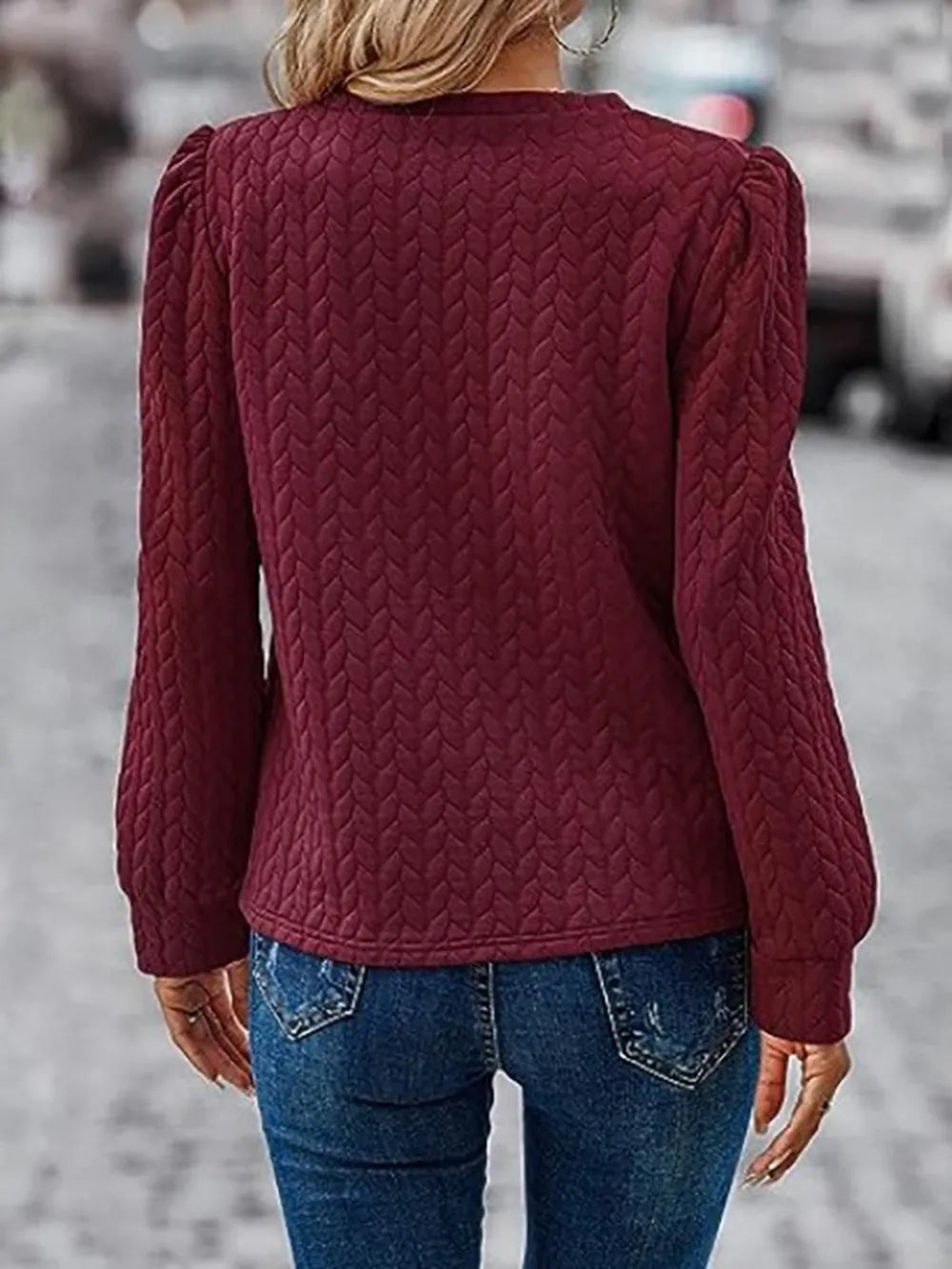 Sweatshirt à col rond texturé à manches longues