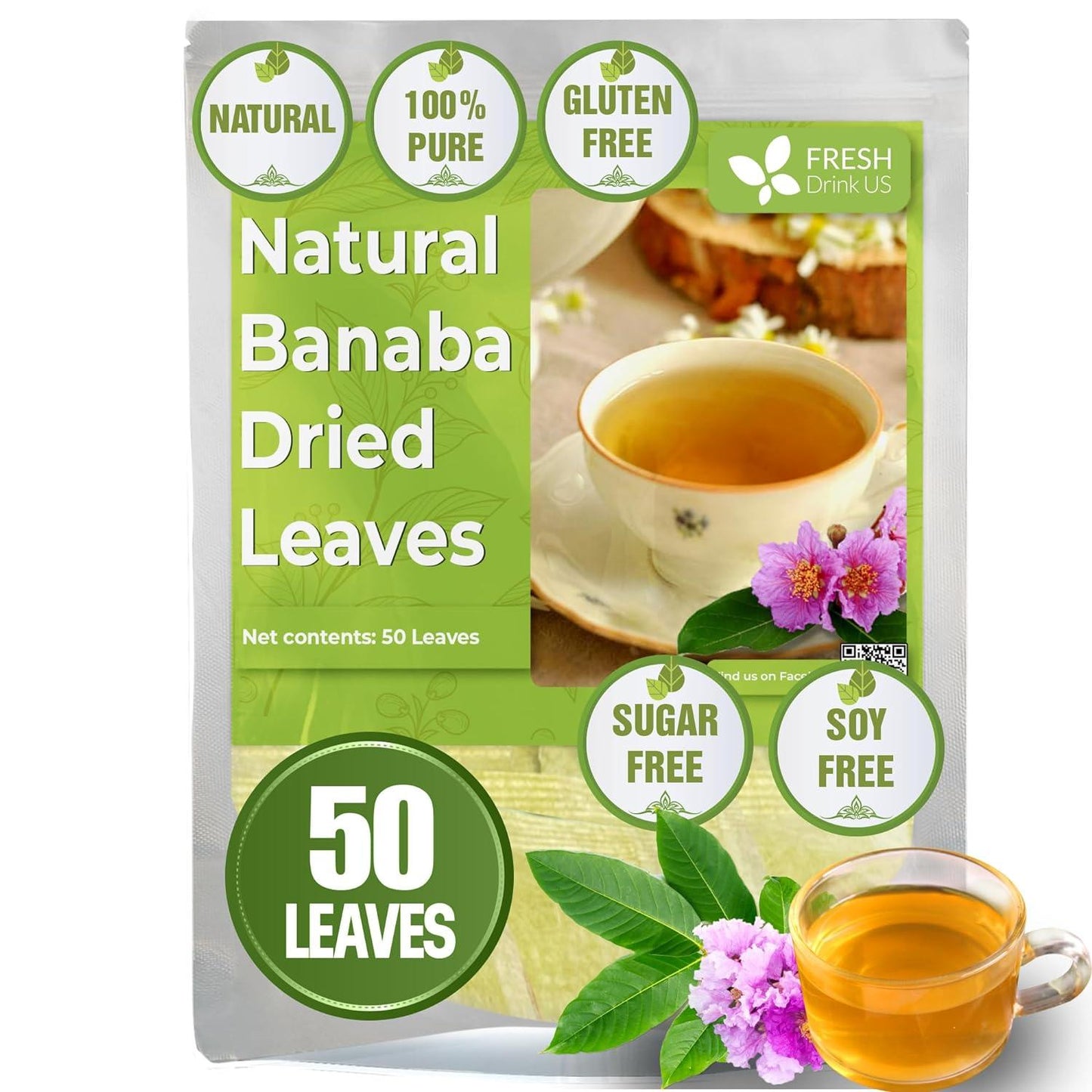 Hojas de banaba secas naturales, bolsitas de té, en polvo, hojas de banaba enteras, hojas de banaba secas 100 % puras, té de hojas de banaba, sin aditivos, sin cafeína, vegano 