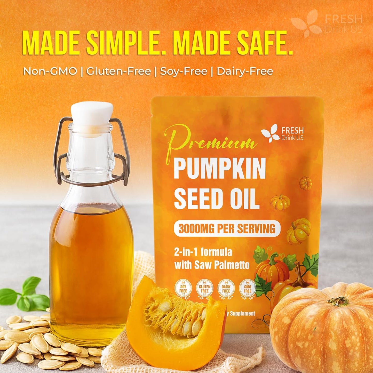 Gélules d'huile de pépins de citrouille premium avec saw palmetto - 3000mg