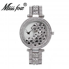 MISSFOX V227  Women Quartz Watch Fashion Bling Casual Ladies Watch Female Quartz Gold Watch Crystal Diamond Leopard For Women Clock - Korvel