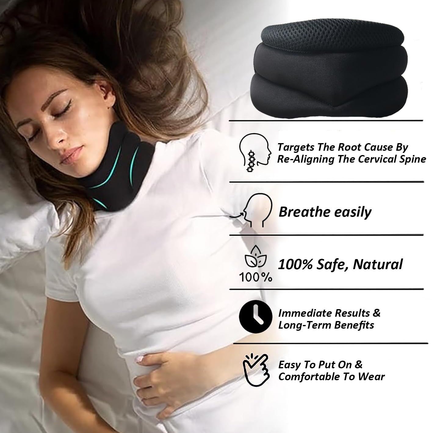 Three layer sponge neck support, breathable, high elasticity, anti bowing, forward leaning, cervical neck decompression, office neck cover - Korvel