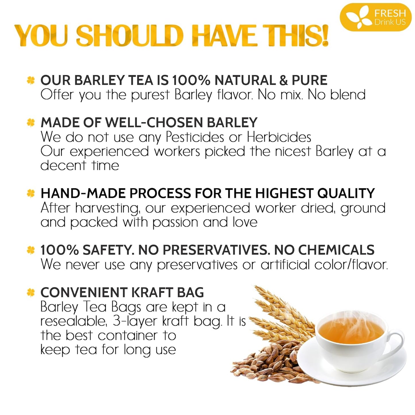 Premium Natural Barley Tea Bags - 100% Pure & Caffeine-Free
