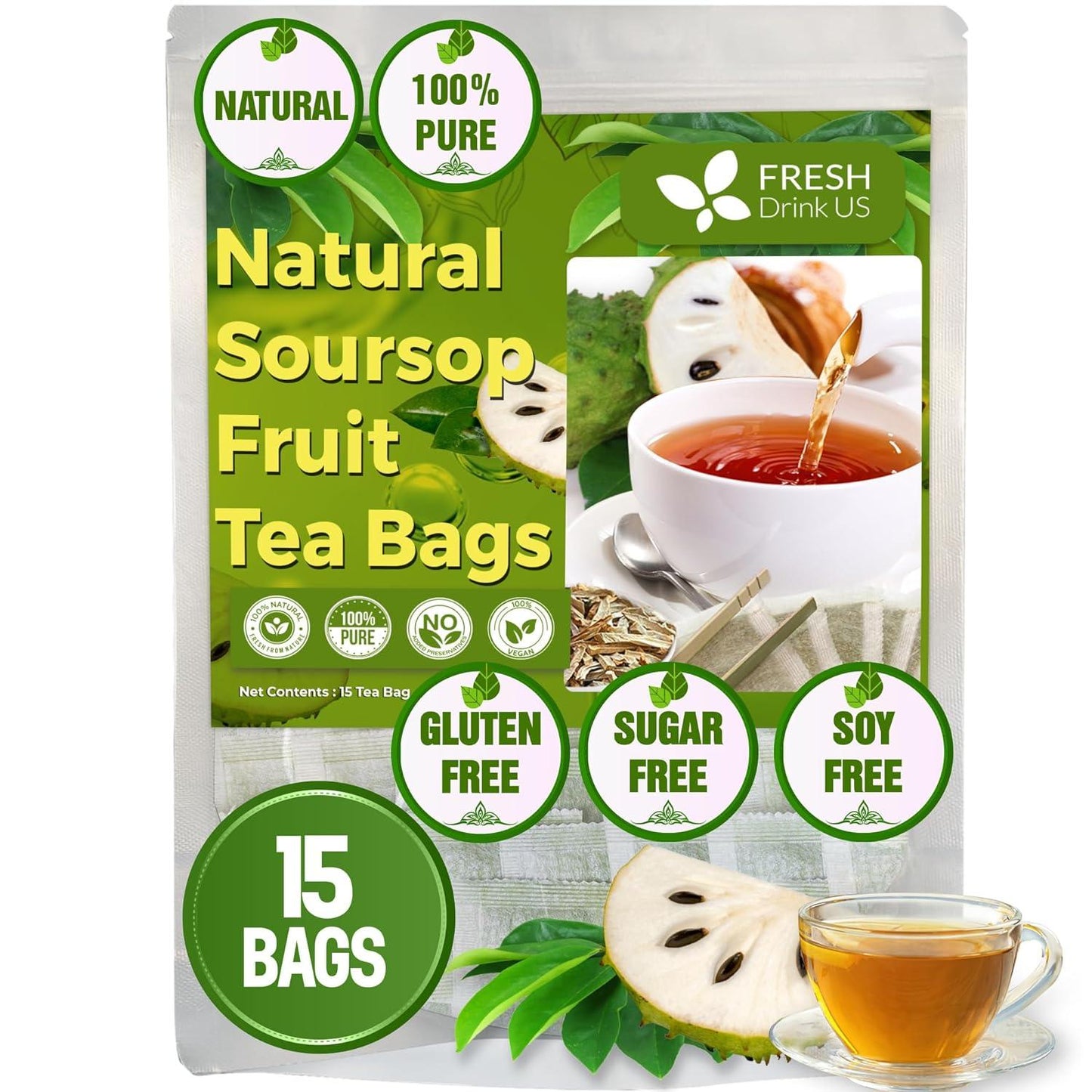 Premium Soursop Graviola Fruit Tea Bags - 100% Natural & Handmade