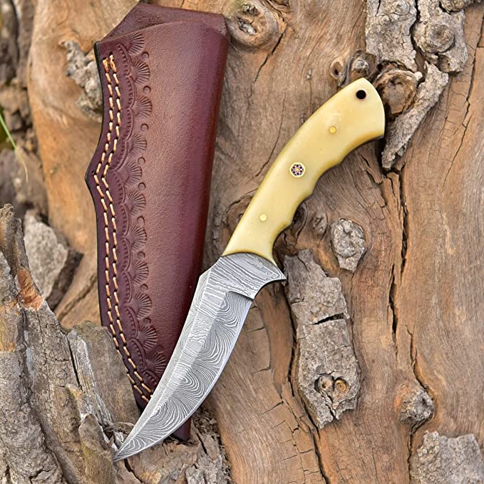 Premium Handmade Damascus Steel Skinning Knife - 8-inch Bone Handle - Korvel