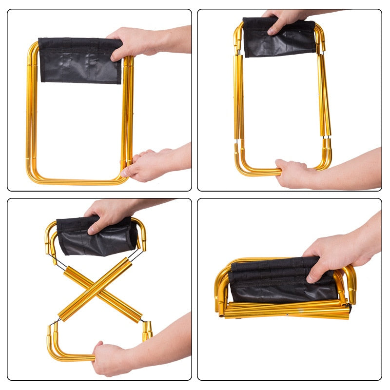 25*22.5*27cm Outdoor Aluminum Folding Stool Chair Small Fishing Stool Chair Portable Camping Outdoor Fishing Chair Fishing Tool - Korvel
