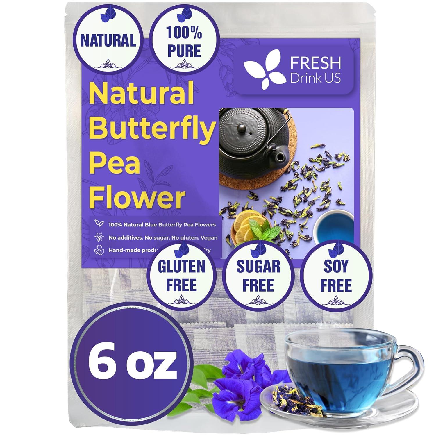 Premium Butterfly Pea Flowers, Tea Bags, 100% Natural and Pure from Butterfly Pea Flowers, Hand-made, Made With Natural Materials-Corn Fiber Tea Bag, Sugar/Caffeine/Gluten Free - Korvel