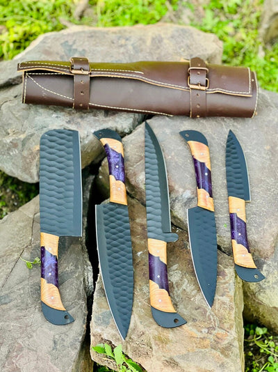 Premium 13" Chef Knife Block Set – Handcrafted Stainless Steel with Olivewood & Epoxy Handle - Korvel