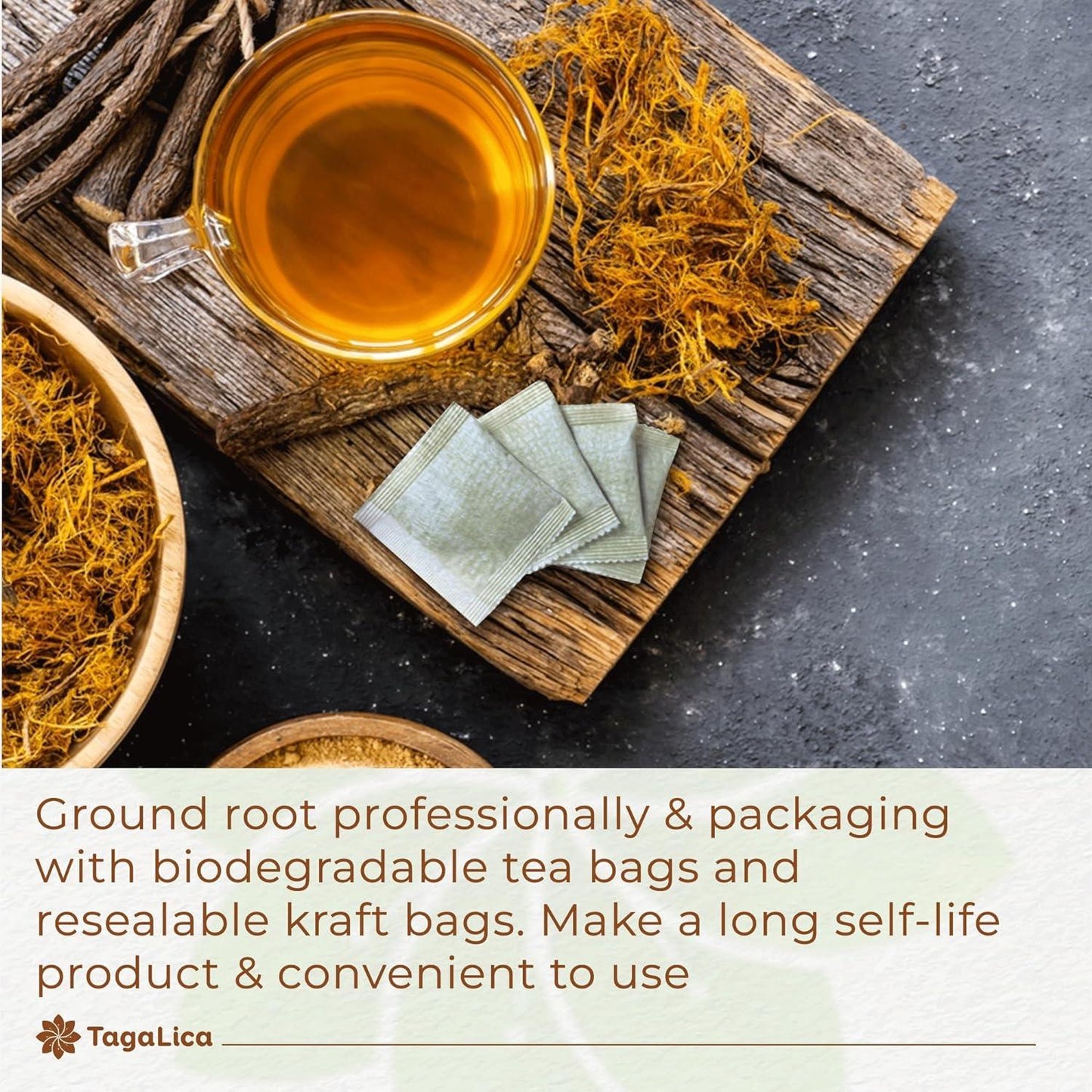 Bolsitas de té de raíz de regaliz premium, 100 % natural, raíz de regaliz pura, bolsitas de té ecológicas, infusión de raíz de regaliz. Sin azúcar, sin cafeína, sin gluten, vegano. 