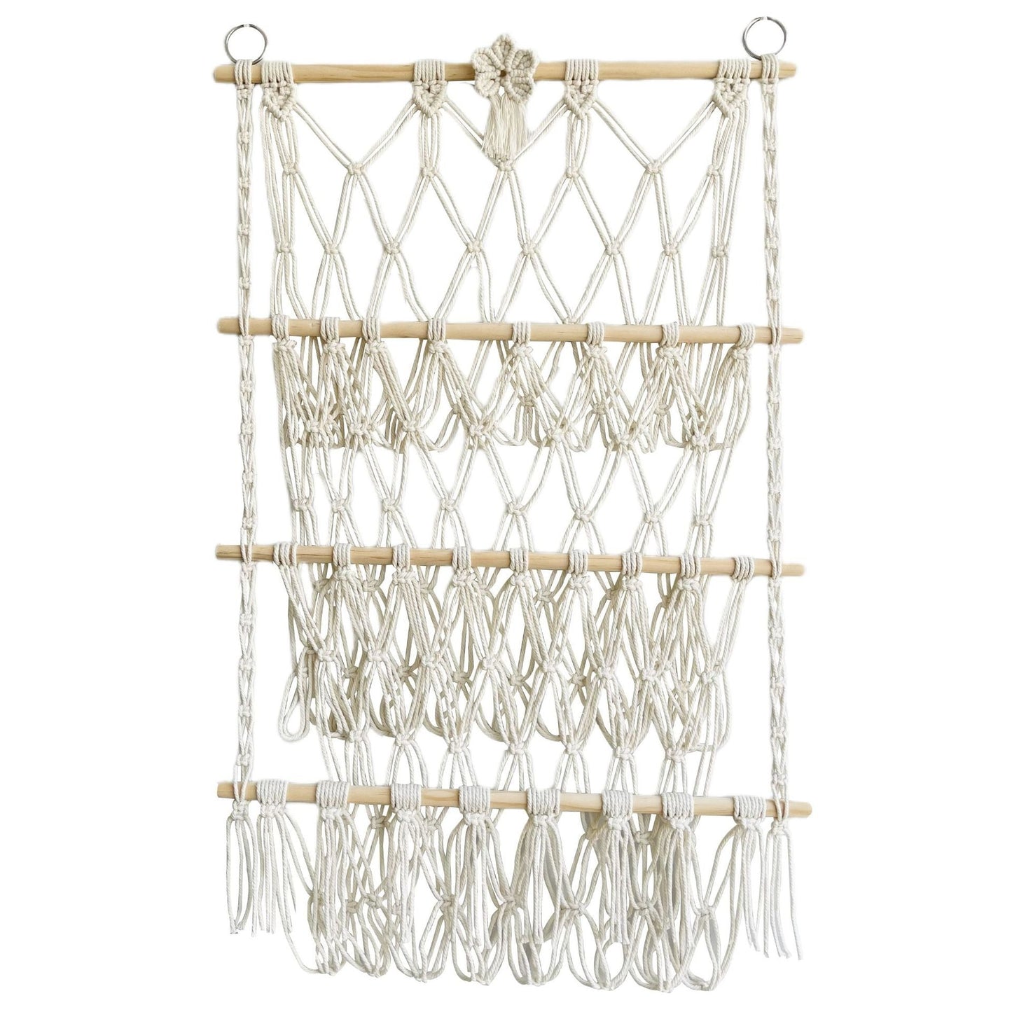 Simple decoration of shelves for children's rooms book ornaments wooden sticks 3-layer plush Bohemian toy storage net bag - Korvel