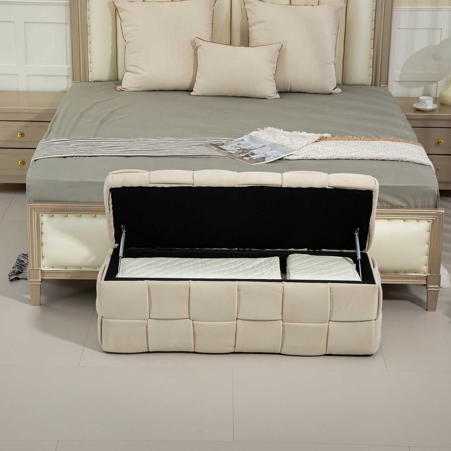 Ottomana de Almacenamiento Tapizada COOLMOR - Beige