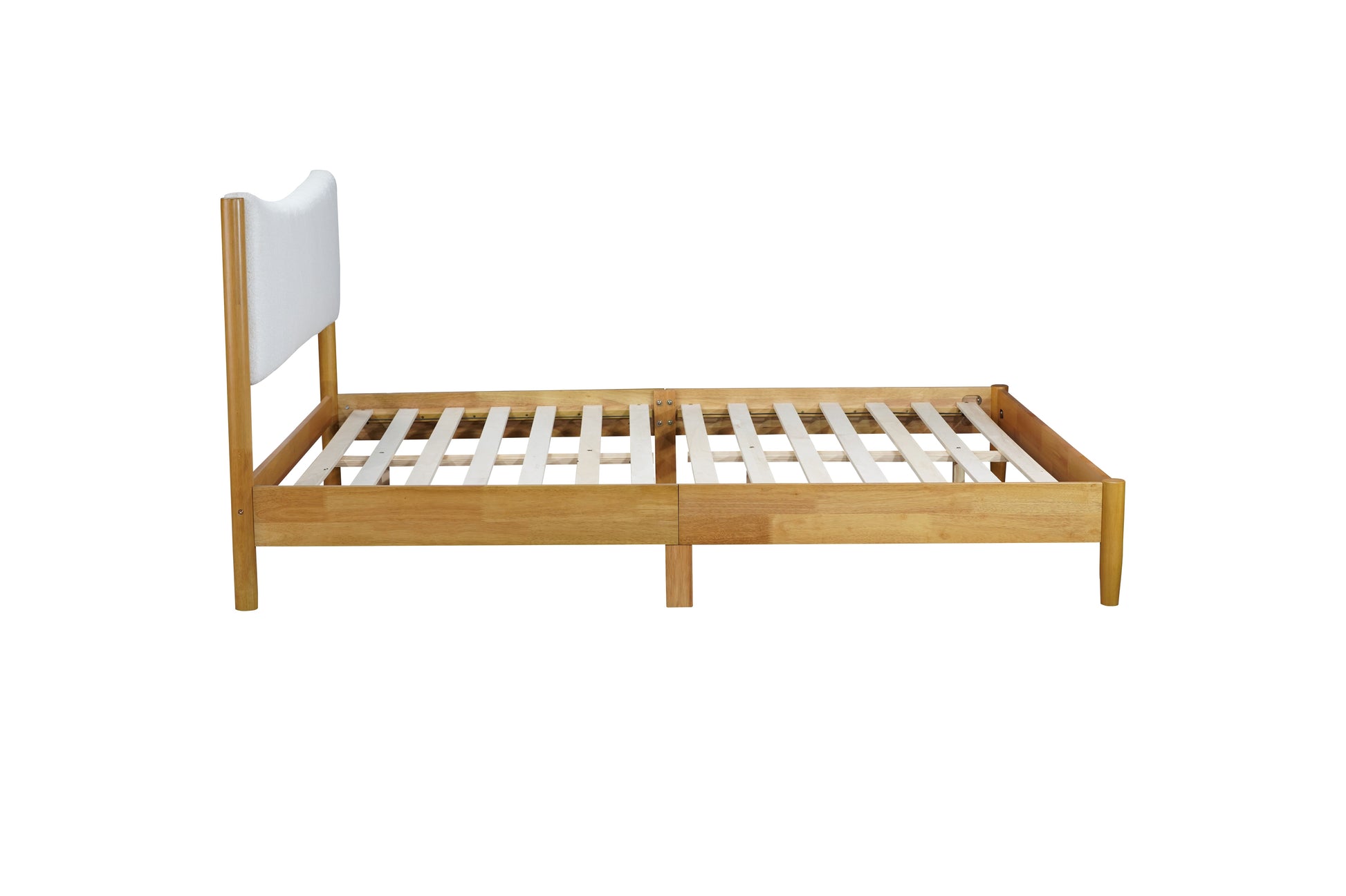 Queen Size Rubber Wooden , Solid Wooden Bed with Teddy Velvet Cushion Upholstered Headboard, Enhanced by Support Feet - Korvel