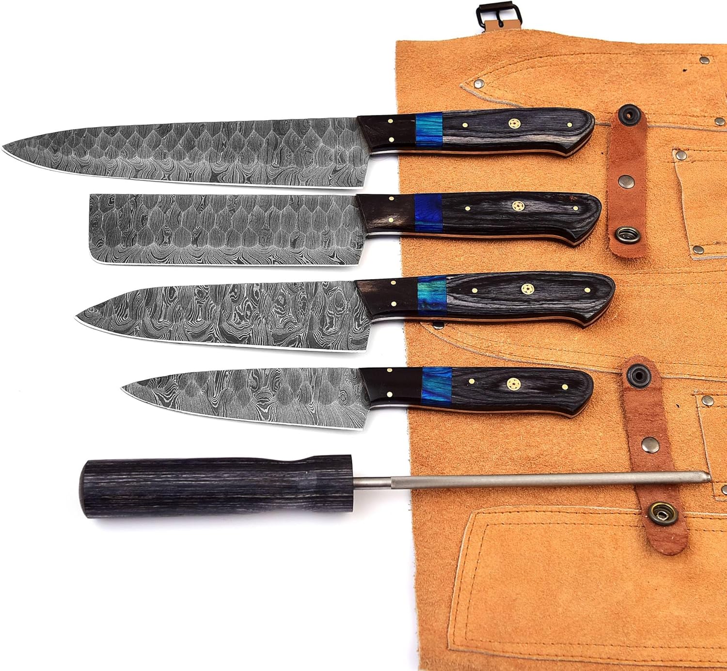 Artisan Crafted Damascus Knife Collection with Sharpener - Korvel